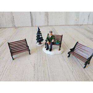 Lemax bench tree people accessory birds feeding man